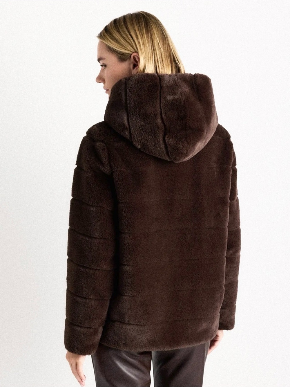 NWT Quince Hooded Faux Fur Jacket in Coffee Bean Brown Size Large - Picture 3 of 11